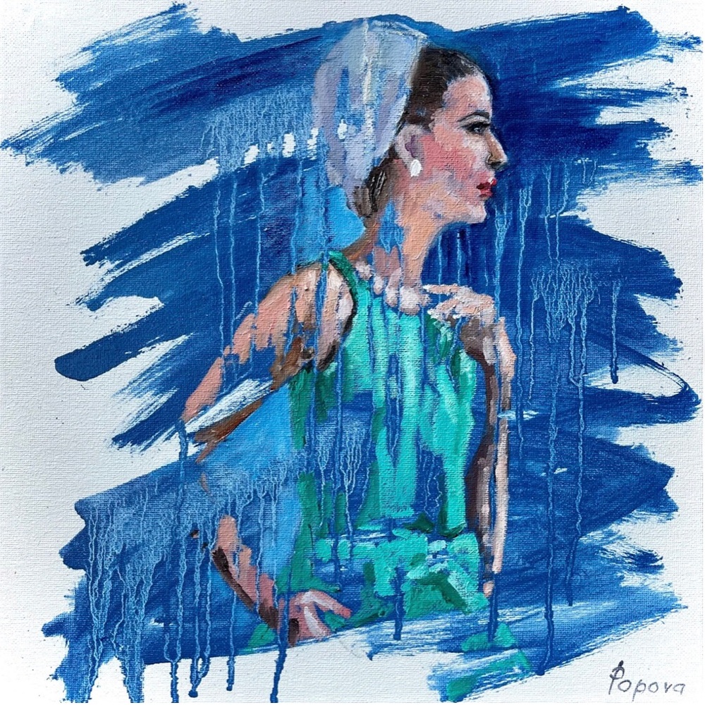 “Women in green dress” Original oil painting